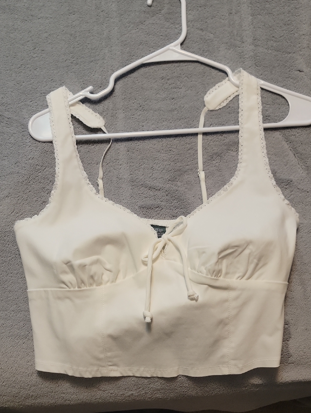 Cream Cropped Bustier Tank Top with Tie Front